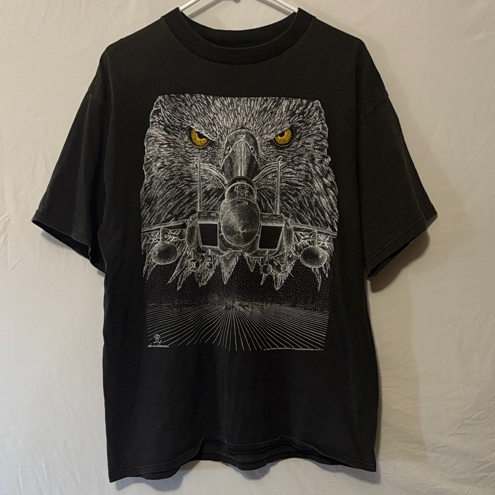 Vintage 90’s Blackbird F-15E Strike Eagle Jet Fighter Airplane T-Shirt